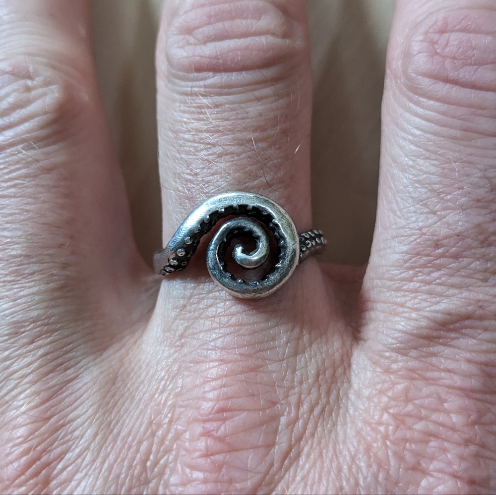 Blue Bayer .925 Sterling Silver Octopus Tentacle Spiral Ring